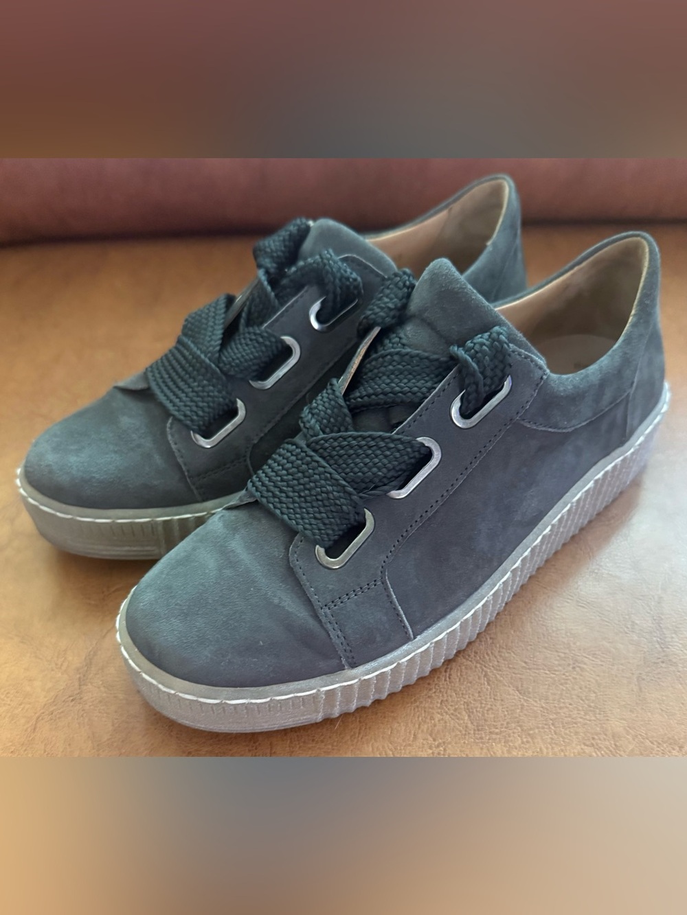 Gabor 73.333.18 Mohair Color Suede Sneakers Gray Ribbon Lace Comfort Shoes US 8 - Picture 2 of 12